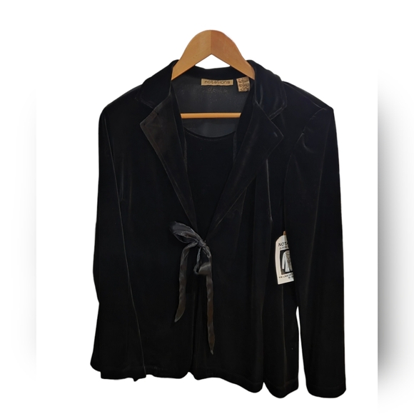Notations - NEW Black Velour '2-Fer' The Look Of A 2-Piece In One w/Ribbon Tie - Picture 2 of 8